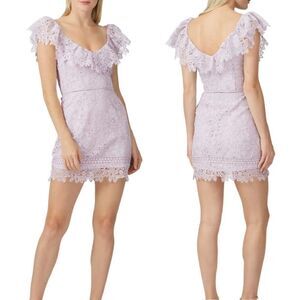Saylor Adwoa Lilac Lace Overlay Flutter Sleeve Mini Dress Sz M